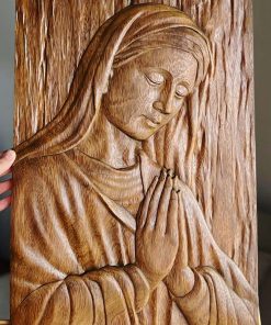 Hand-Carved Virgin Mary Wooden Wall Art