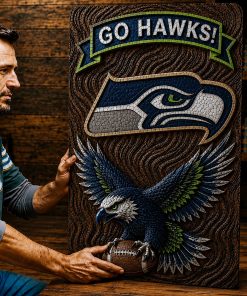Alternative view of Hand-Carved Seahawks Wooden Wall Art