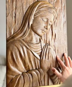 Alternative view of Hand-Carved Virgin Mary Wooden Wall Art
