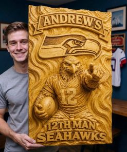 Alternative view of Hand-Carved Seahawks Wooden Wall Art – Custom Name Fan Cave Decor