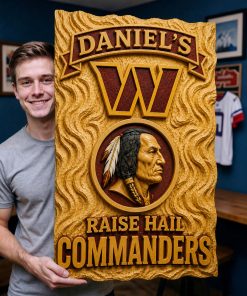 Alternative view of Hand-Carved Commanders Wooden Wall Art