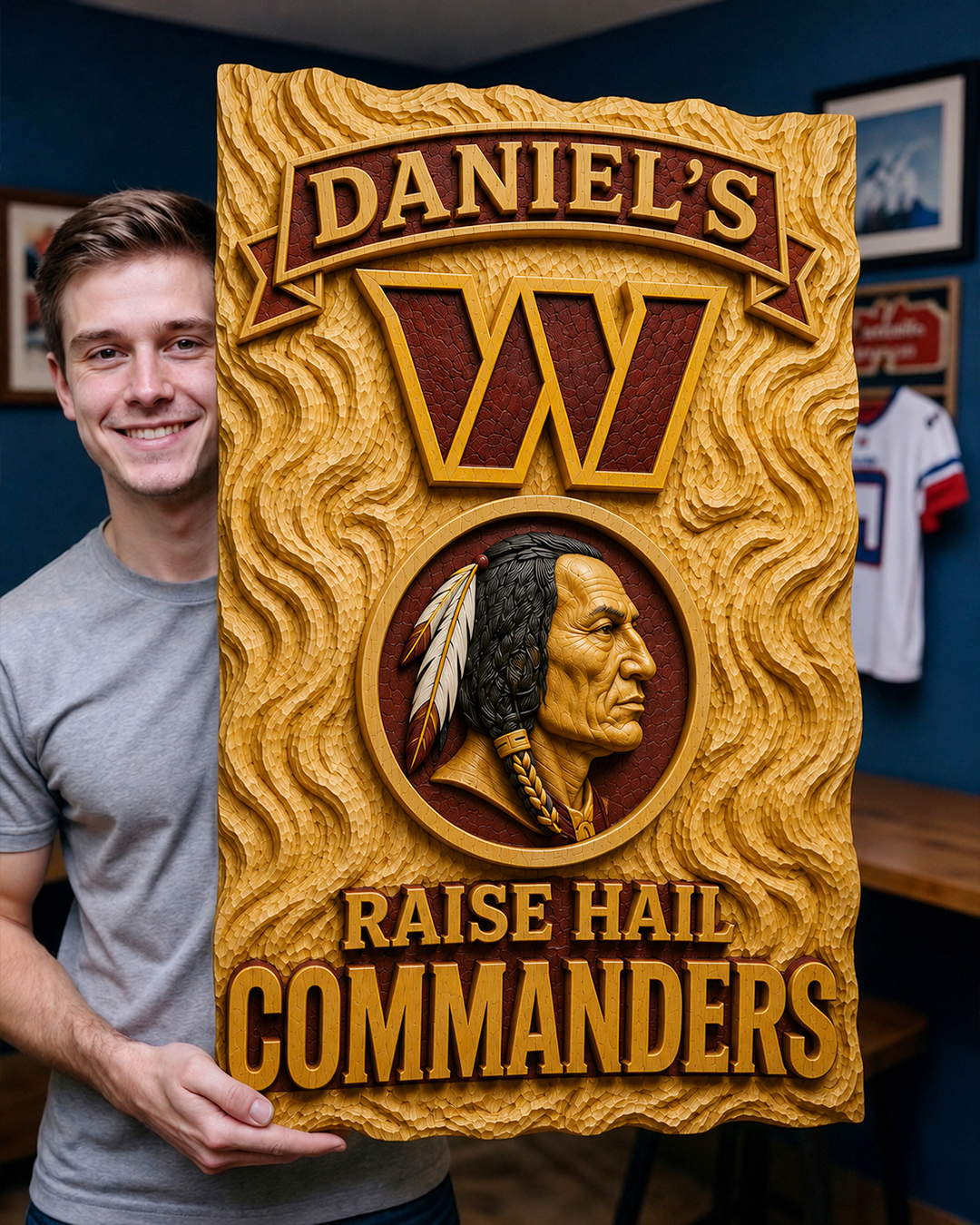 Hand-Carved Commanders Wooden Wall Art - Image 2