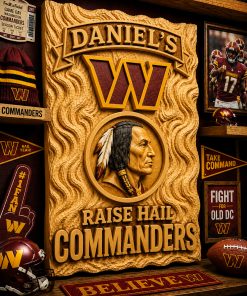 Hand-Carved Commanders Wooden Wall Art