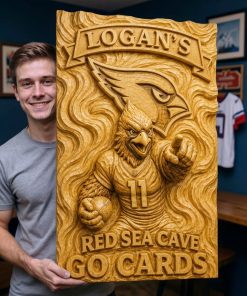 Alternative view of Hand-Carved Cardinals Wooden Wall Art – Custom Name