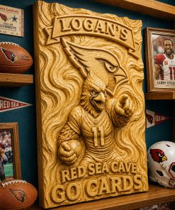 Hand-Carved Cardinals Wooden Wall Art – Custom Name