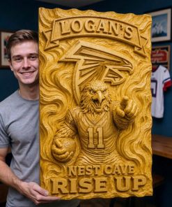 Alternative view of Hand-Carved Falcons Wooden Wall Art – Custom Name