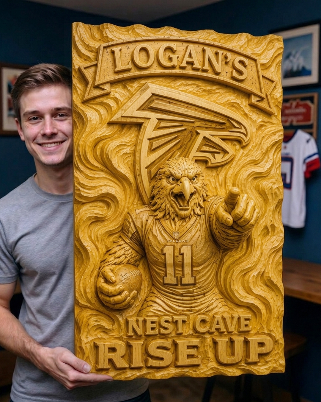 Hand-Carved Falcons Wooden Wall Art – Custom Name - Image 2