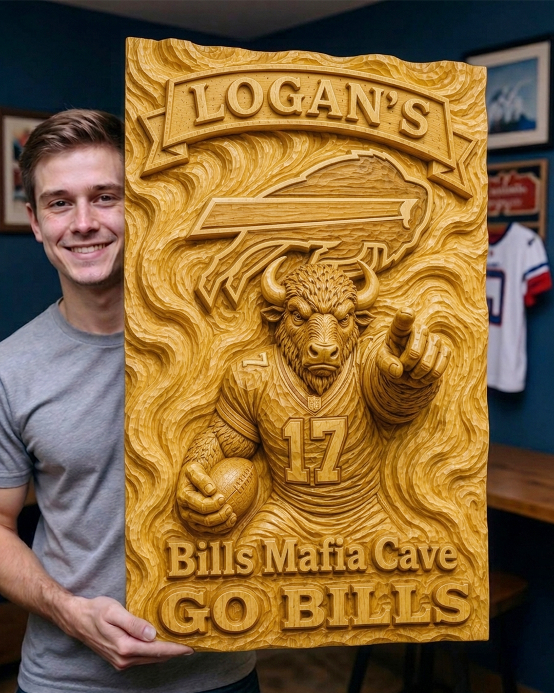Hand-Carved Bills Wooden Wall Art – Custom Name - Image 2
