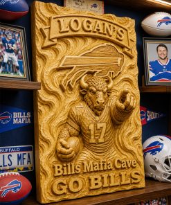 Hand-Carved Bills Wooden Wall Art – Custom Name