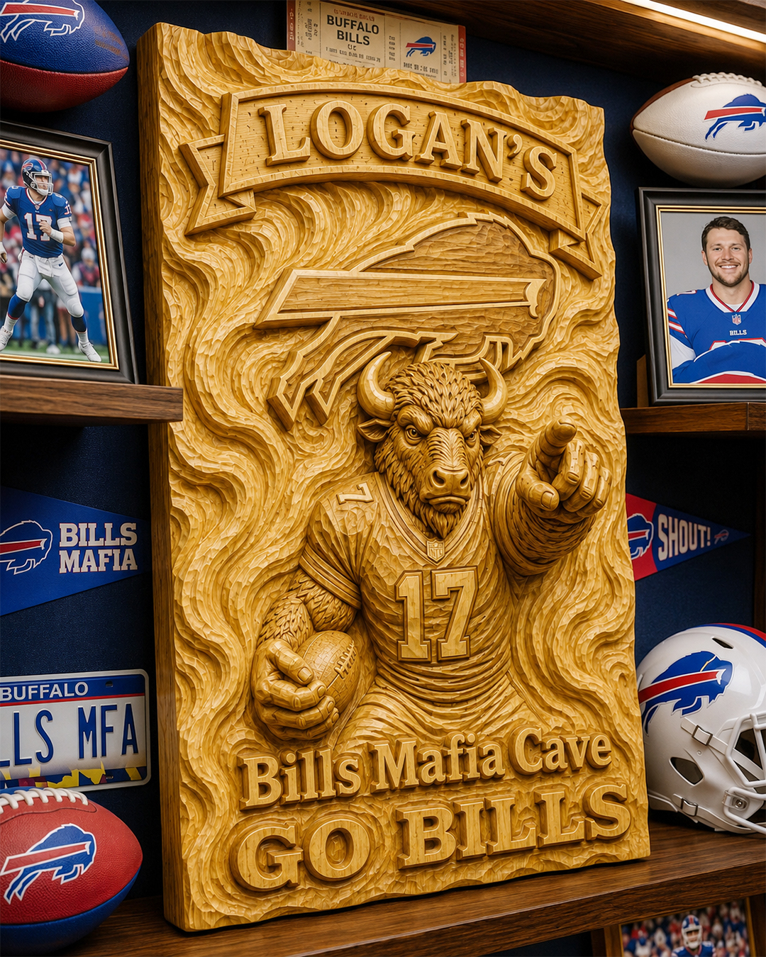 Hand-Carved Bills Wooden Wall Art – Custom Name
