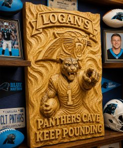 Hand-Carved Panthers Wooden Wall Art – Custom Name