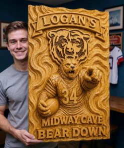 Alternative view of Hand-Carved Bears Wooden Wall Art – Custom Name