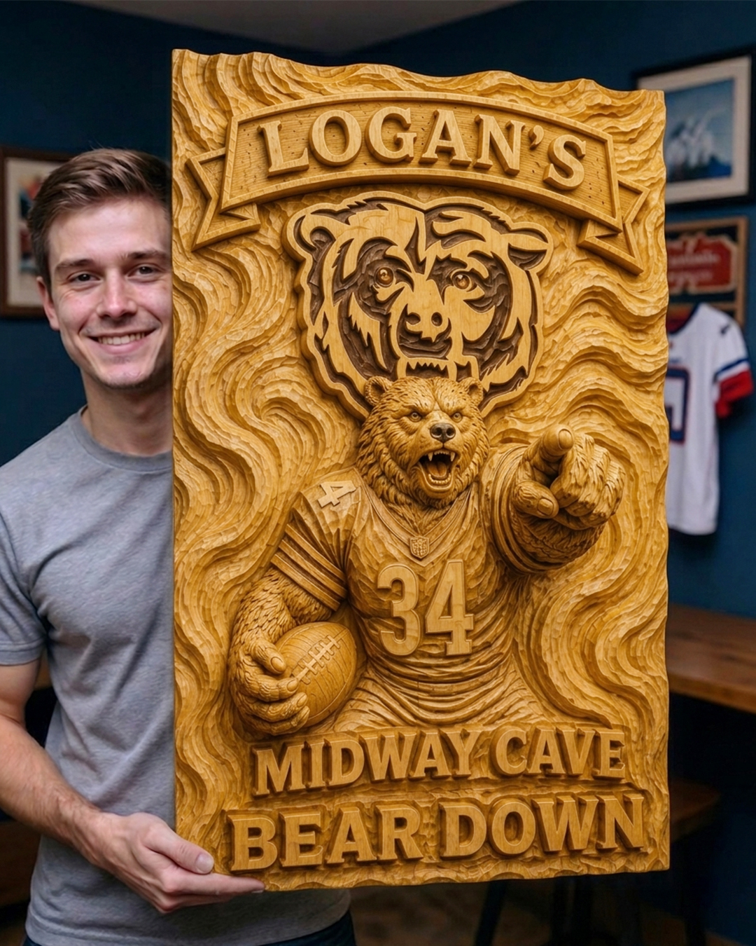 Hand-Carved Bears Wooden Wall Art – Custom Name - Image 2