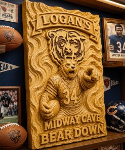 Hand-Carved Bears Wooden Wall Art – Custom Name