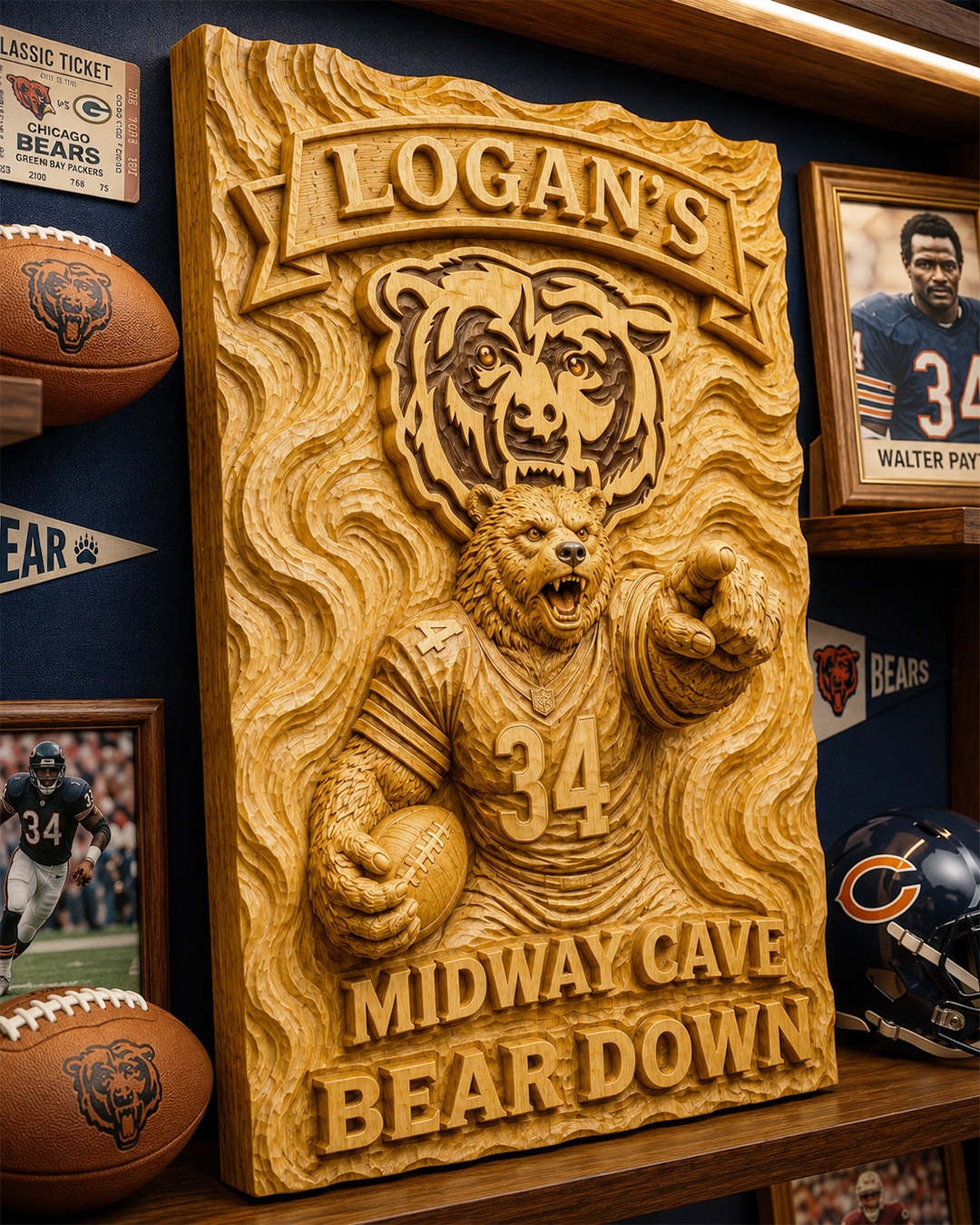 Hand-Carved Bears Wooden Wall Art – Custom Name