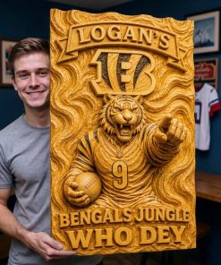 Alternative view of Hand-Carved Bengals Wooden Wall Art – Custom Name