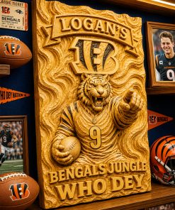 Hand-Carved Bengals Wooden Wall Art – Custom Name