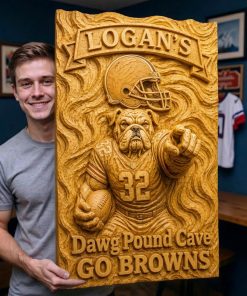 Alternative view of Hand-Carved Browns Wooden Wall Art – Custom Name