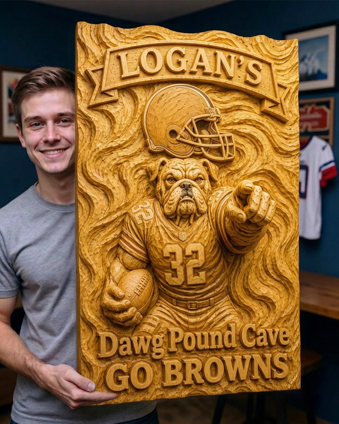 Hand-Carved Browns Wooden Wall Art – Custom Name - Image 2