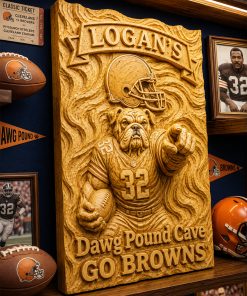 Hand-Carved Browns Wooden Wall Art – Custom Name
