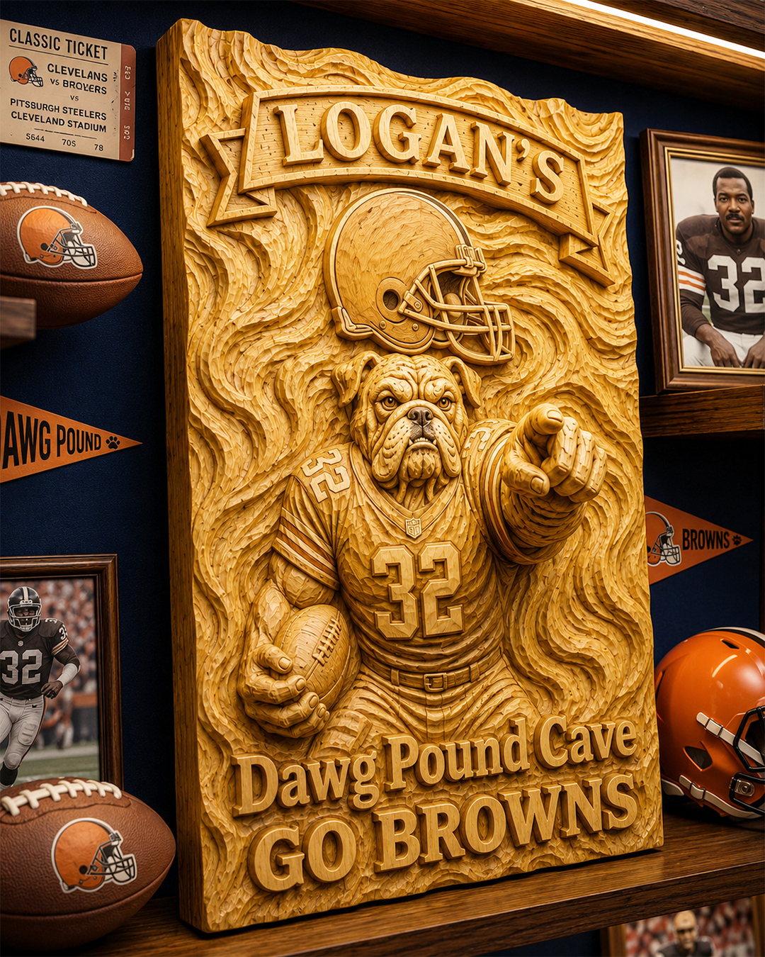 Hand-Carved Browns Wooden Wall Art – Custom Name