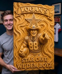 Alternative view of Hand-Carved Cowboys Wooden Wall Art – Custom Name