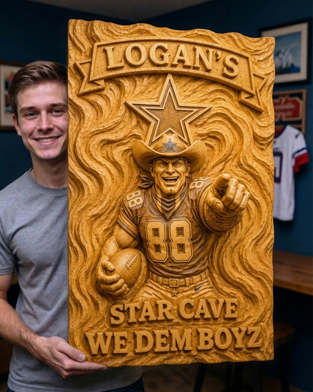 Hand-Carved Cowboys Wooden Wall Art – Custom Name - Image 2