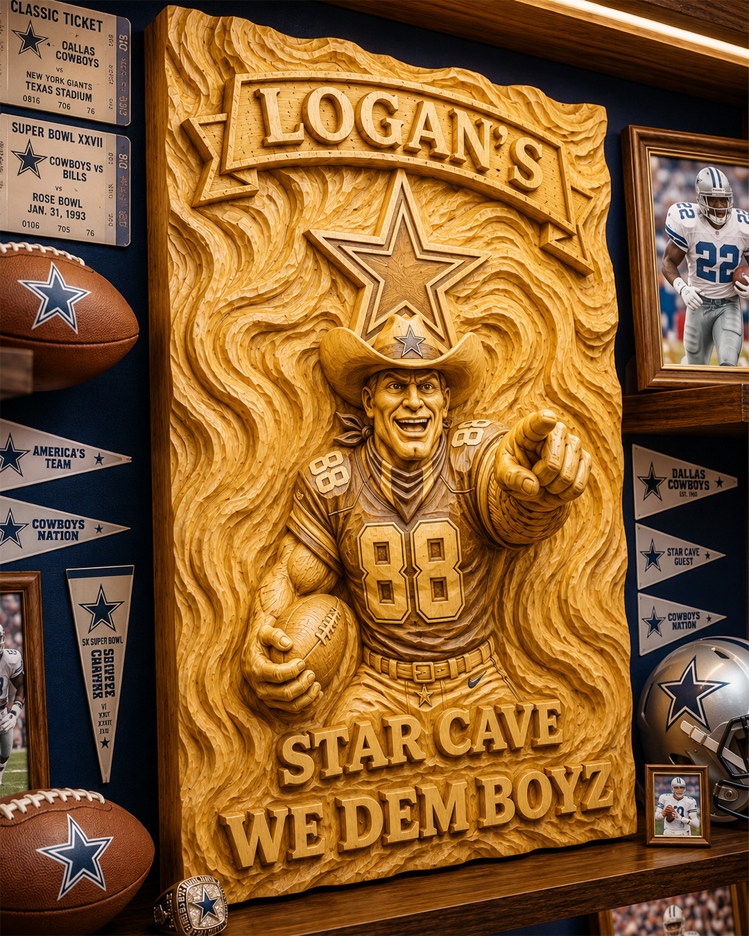 Hand-Carved Cowboys Wooden Wall Art – Custom Name