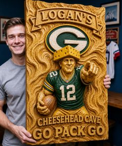 Alternative view of Hand-Carved Green Bay Packers Wooden Wall Art – Custom Name