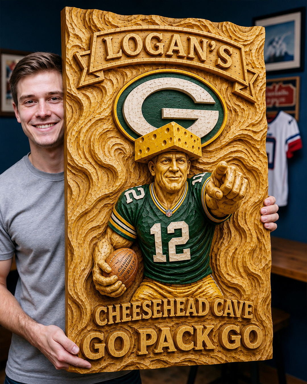 Hand-Carved Green Bay Packers Wooden Wall Art – Custom Name - Image 2