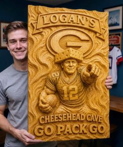Alternative view of Hand-Carved Green Bay Packers Wooden Wall Art – Custom Name