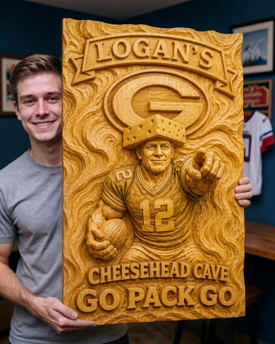Hand-Carved Green Bay Packers Wooden Wall Art – Custom Name - Image 2