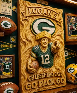 Hand-Carved Green Bay Packers Wooden Wall Art – Custom Name