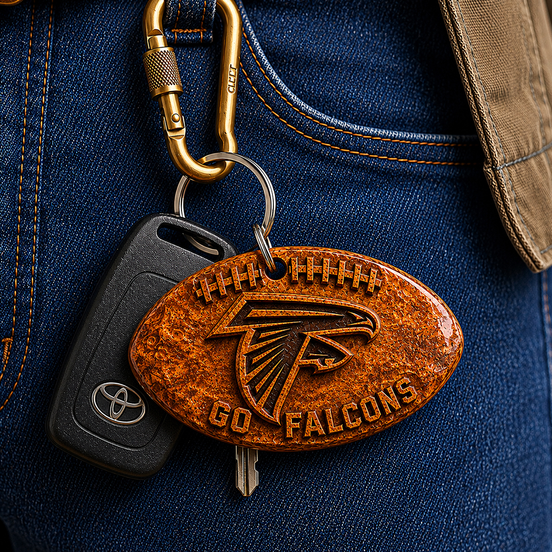 Hand-Carved Atlanta Falcons Wooden Keychain – Custom Name - Image 3