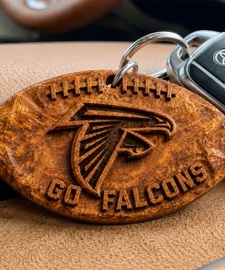 Hand-Carved Atlanta Falcons Wooden Keychain – Custom Name
