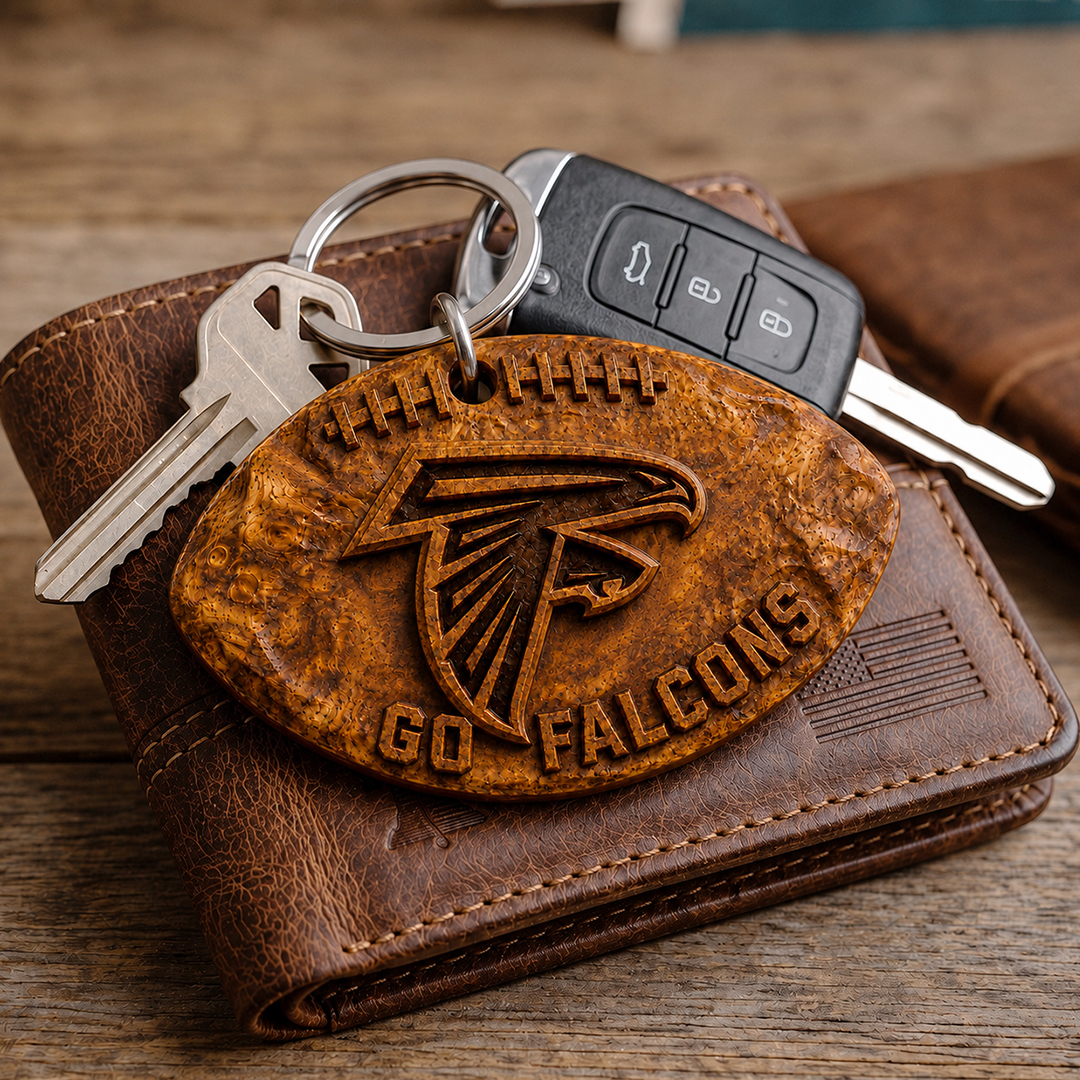 Hand-Carved Atlanta Falcons Wooden Keychain – Custom Name - Image 4