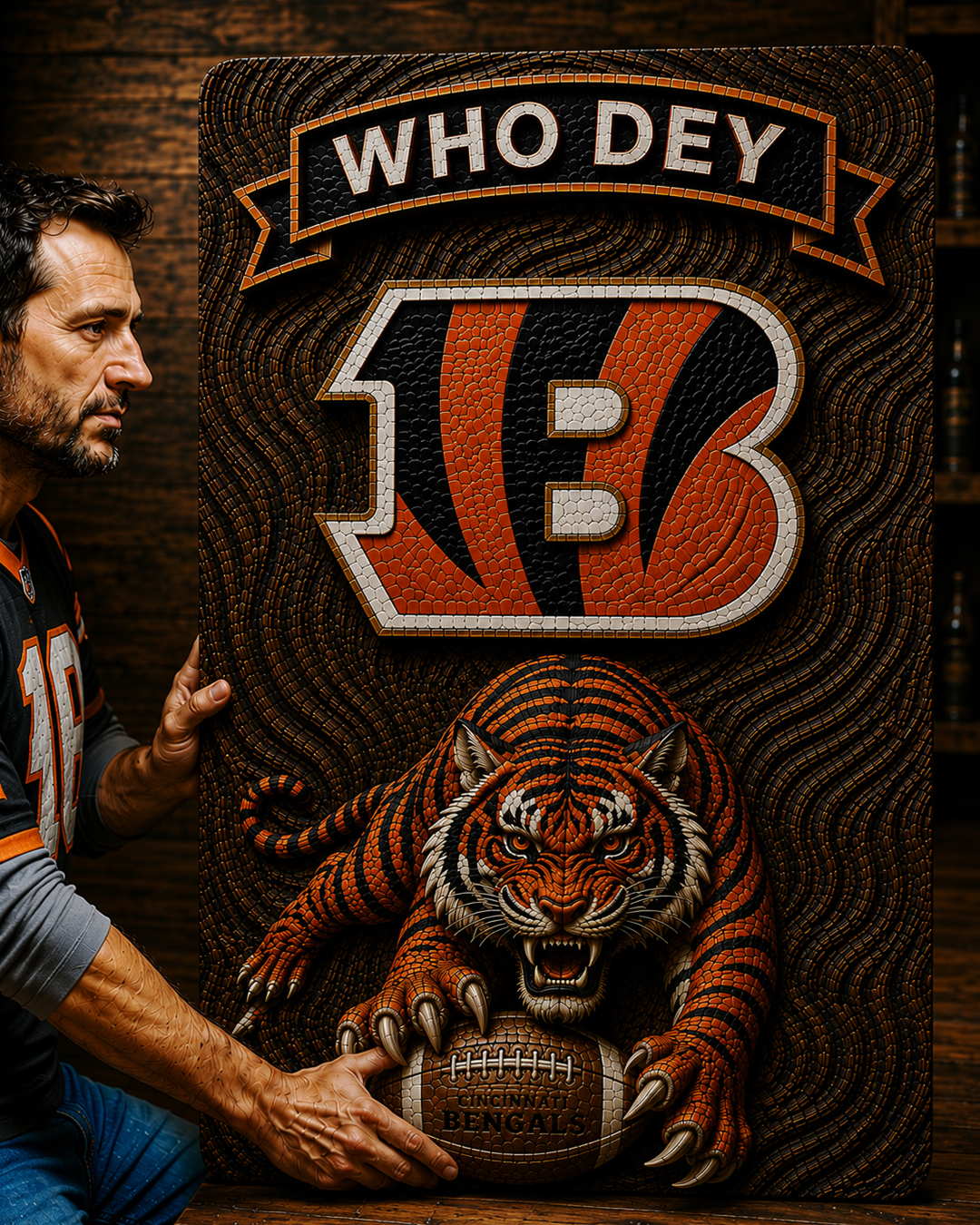 Hand-Carved Bengals Wooden Wall Art - Image 2