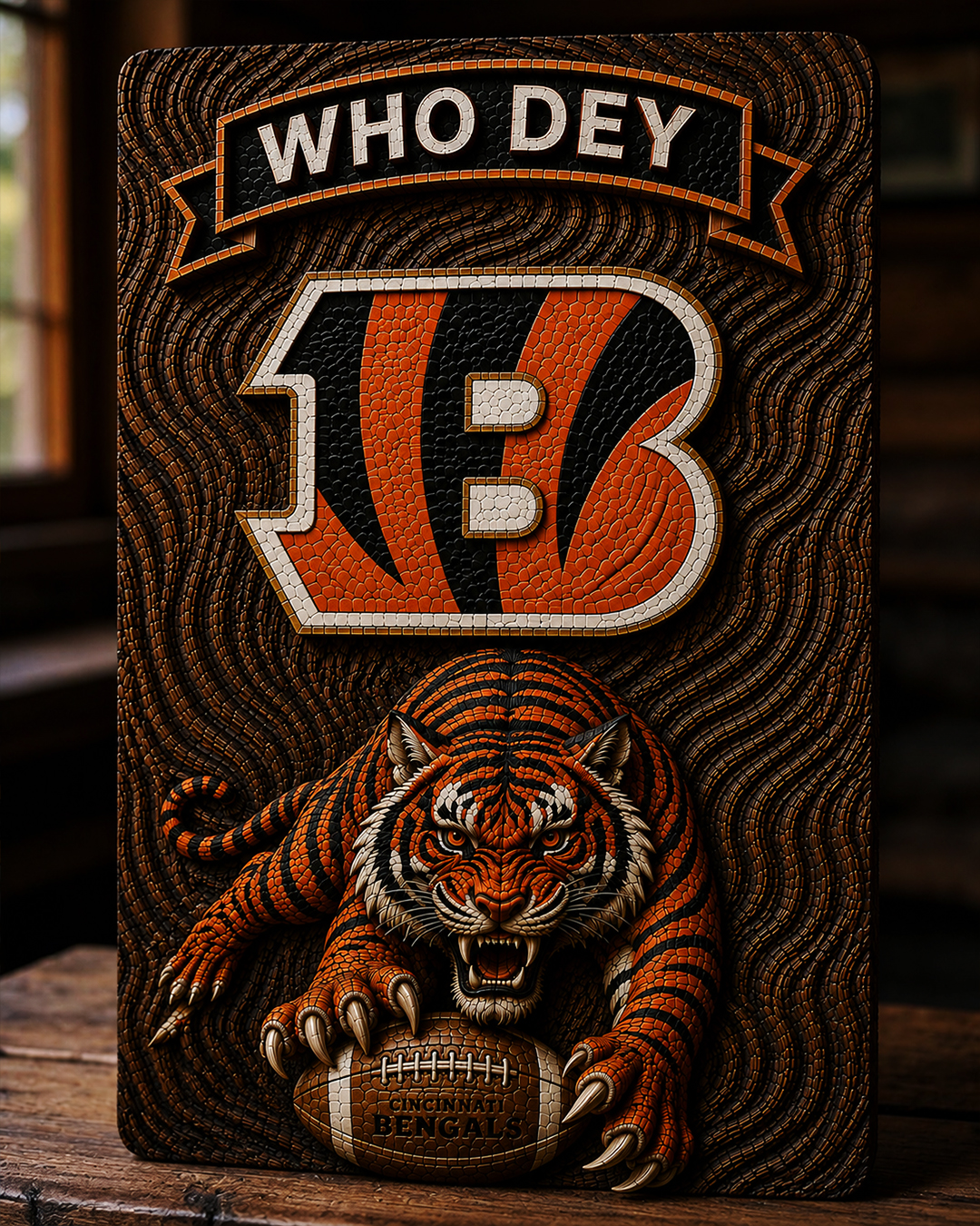 Hand-Carved Bengals Wooden Wall Art
