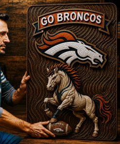 Alternative view of Hand-Carved Broncos Wooden Wall Art