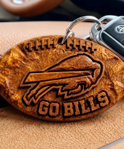 Hand-Carved Buffalo Bills Wooden Keychain – Custom Name