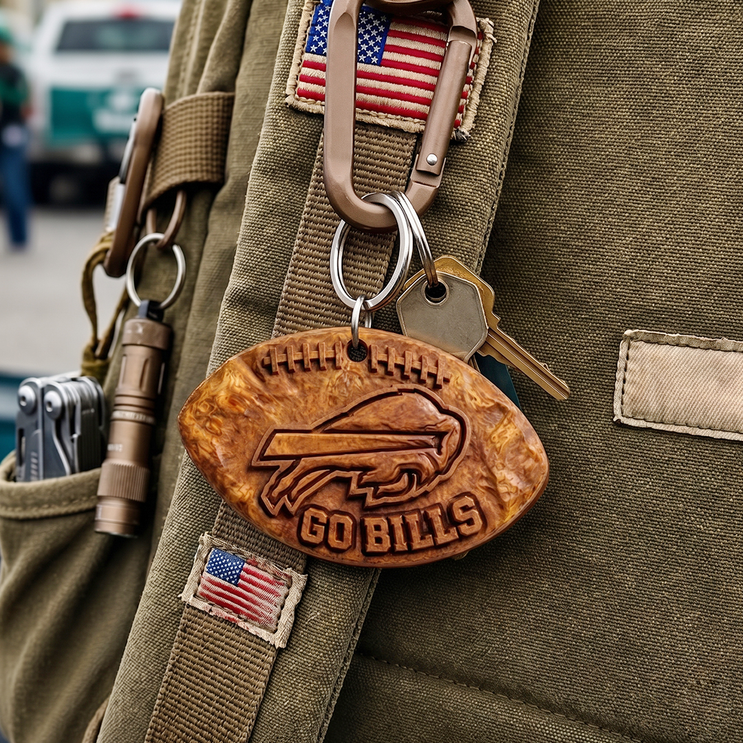 Hand-Carved Buffalo Bills Wooden Keychain – Custom Name - Image 5