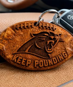 Hand-Carved Carolina Panthers Wooden Keychain – Custom Name