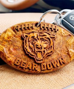 Hand-Carved Chicago Bears Wooden Keychain – Custom Name