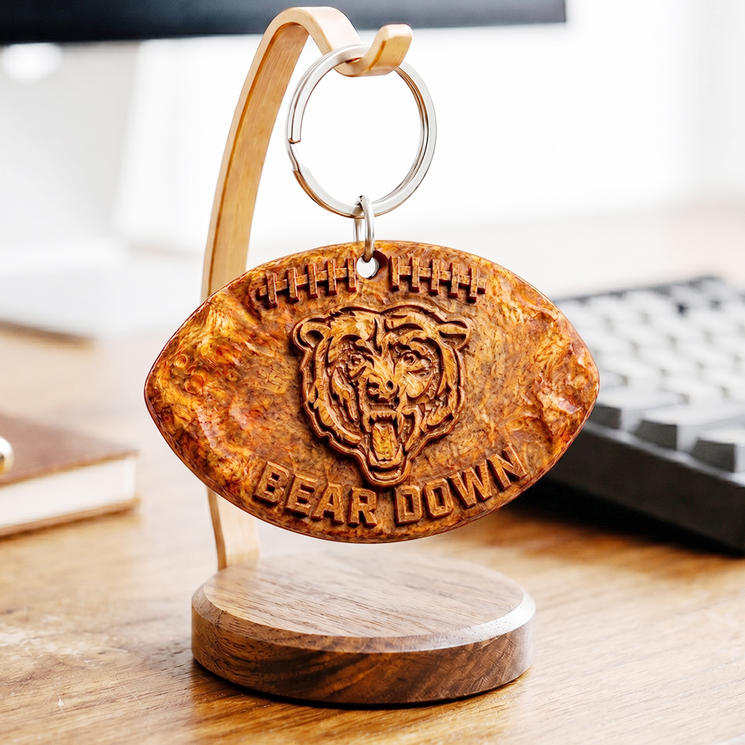 Hand-Carved Chicago Bears Wooden Keychain – Custom Name - Image 6