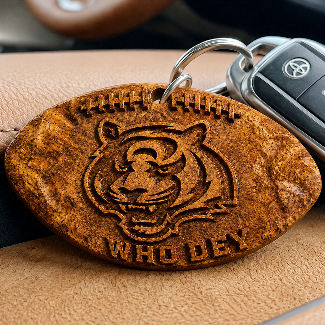 Hand-Carved Football Team Wooden Keychain – Custom Name - Image 10