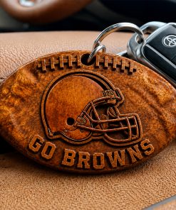 Hand-Carved Cleveland Browns Wooden Keychain – Custom Name