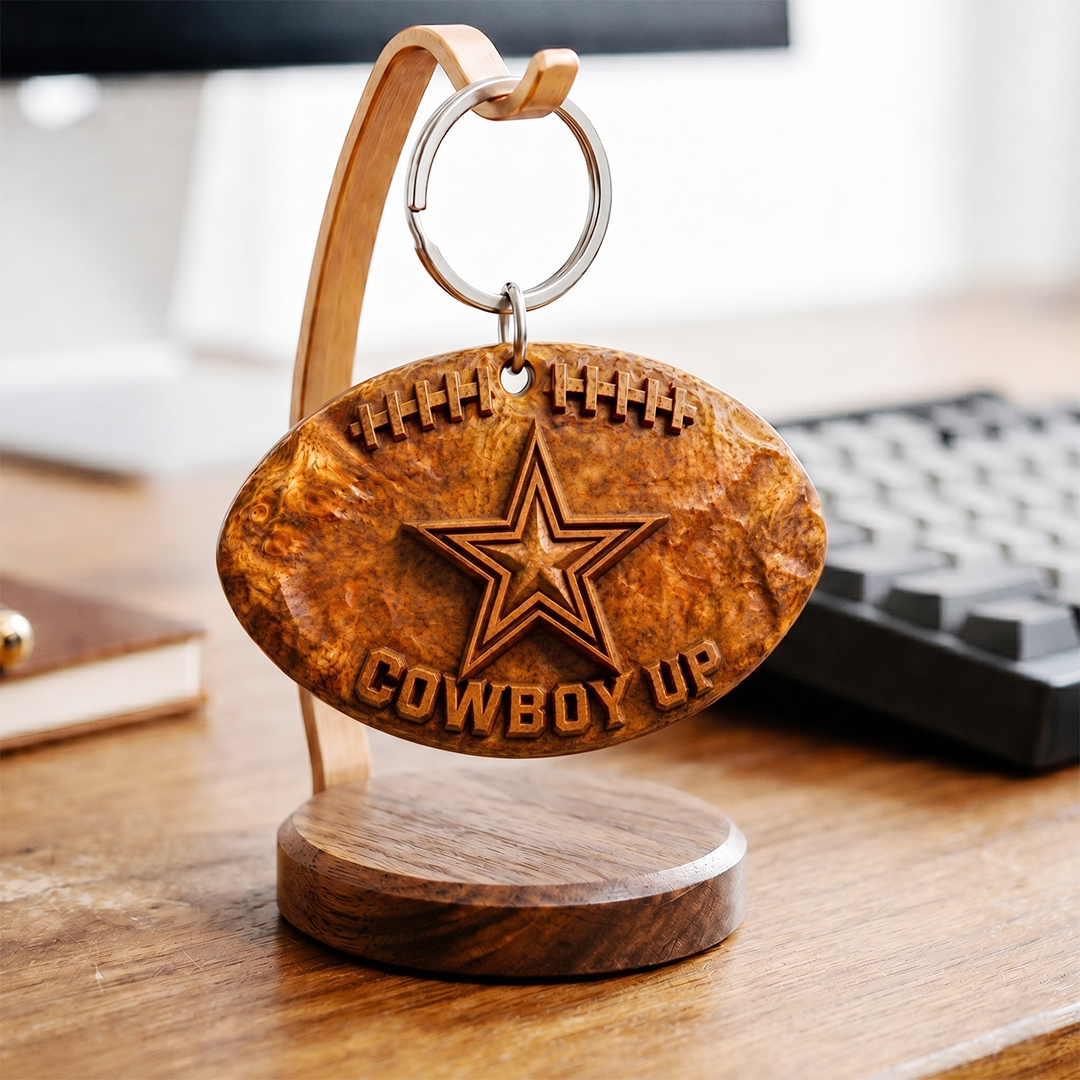 Hand-Carved Dallas Cowboys Wooden Keychain – Custom Name - Image 6