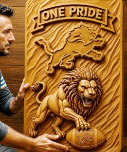 Hand-Carved Detroit Lions Wooden Wall Art – Custom Name