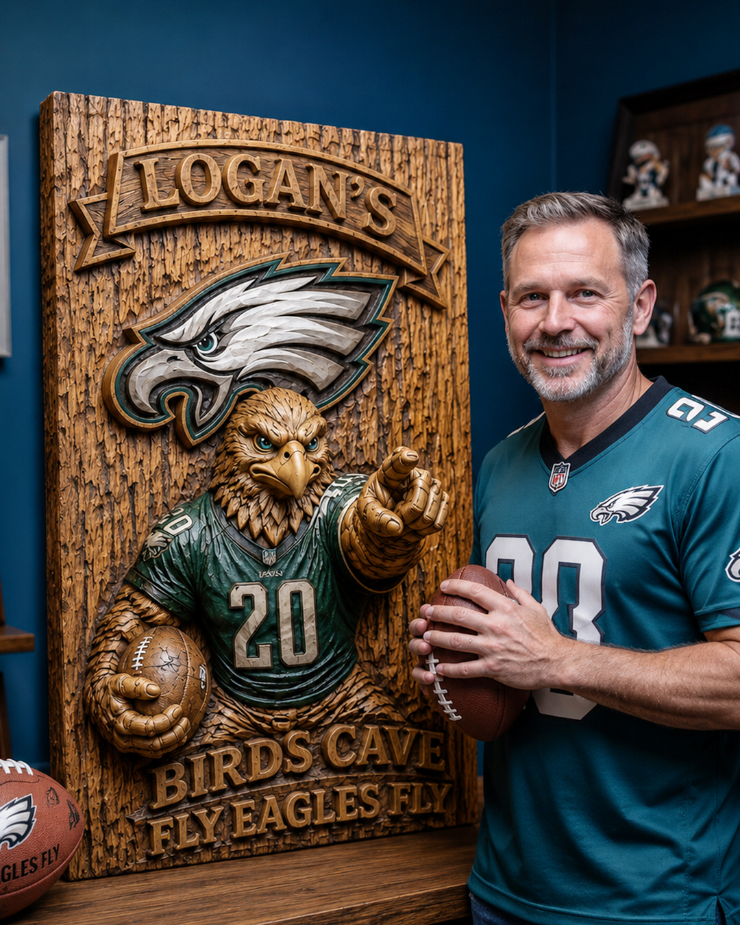 Hand-Carved Eagles Wooden Wall Art – Custom Name