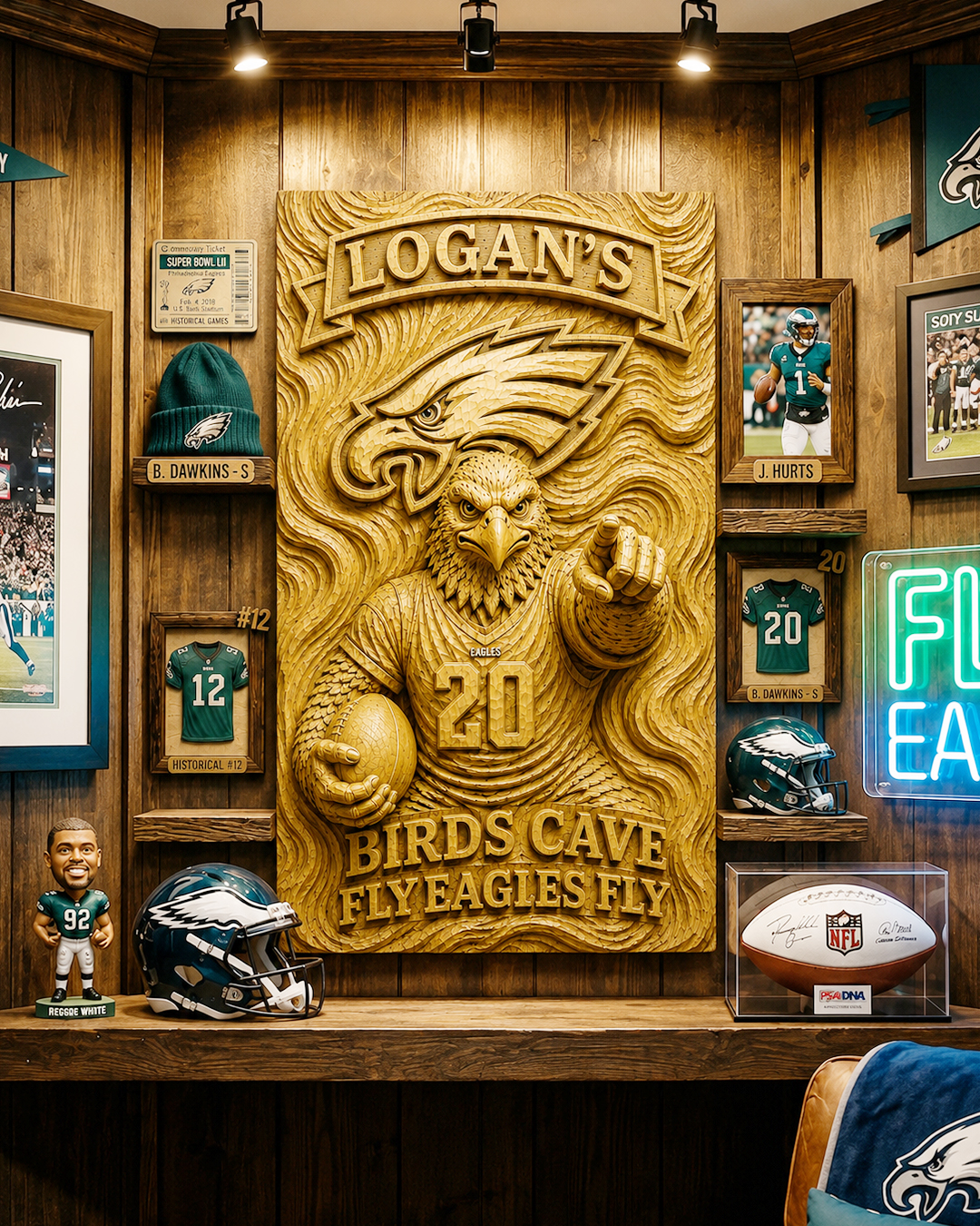 Hand-Carved Eagles Wooden Wall Art – Custom Name - Image 9